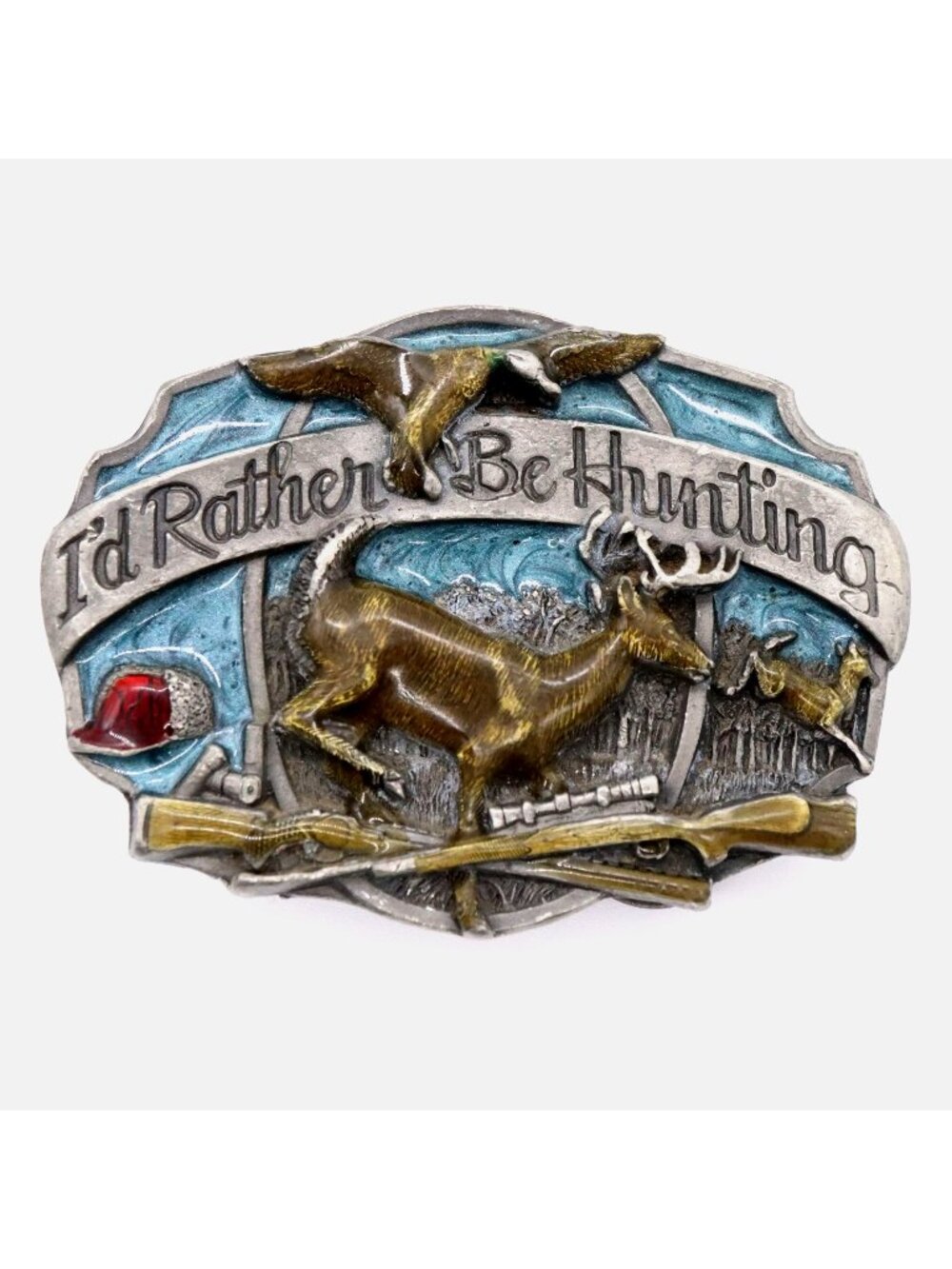 I'd Rather Be Hunting Belt Buckle Siskiyou Vintage 1987 Enameled USA